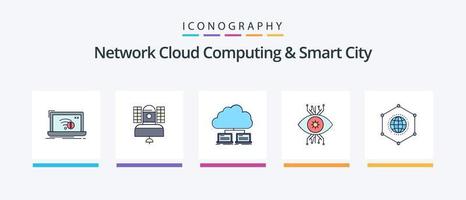 réseau nuage l'informatique et intelligent ville ligne rempli 5 icône pack comprenant recherche. agriculture. refusé. environnement. urbain. Créatif Icônes conception vecteur