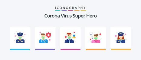 couronne virus super héros plat 5 icône pack comprenant se soucier. santé. bouclier. médecin. Masculin. Créatif Icônes conception vecteur