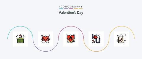 valentines journée ligne rempli plat 5 icône pack comprenant l'amour. sac. insigne. toi. je vecteur