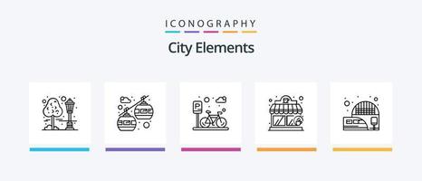 ville éléments ligne 5 icône pack comprenant magasin. café maison. parcs. transport. entraîneur. Créatif Icônes conception vecteur