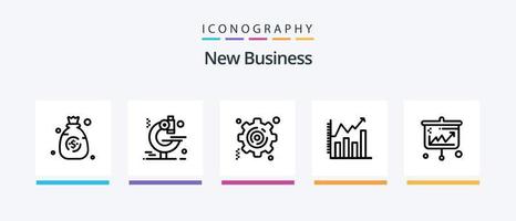 Nouveau affaires ligne 5 icône pack comprenant réalisation. développement. argent. codage. personnes. Créatif Icônes conception vecteur