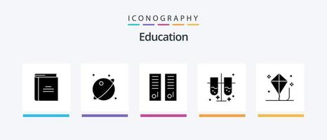 éducation glyphe 5 icône pack comprenant laboratoire tester tubes. laboratoire tester tubes. espace. sport chambre. Casiers chambre. Créatif Icônes conception vecteur