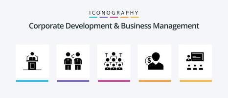 entreprise développement et affaires la gestion glyphe 5 icône pack comprenant direction. entreprise. accord. la main d'oeuvre. poignée de main. Créatif Icônes conception vecteur