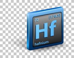 élément chimique hafnium. symbole chimique avec numéro atomique et masse atomique. vecteur