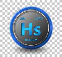 élément chimique hassium. symbole chimique avec numéro atomique et masse atomique. vecteur