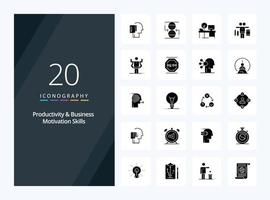 20 productivité et affaires motivation compétences solide glyphe icône pour présentation vecteur