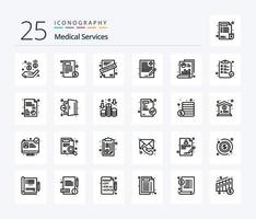 médical prestations de service 25 ligne icône pack comprenant graphique. médical. application. histoire. fichier vecteur