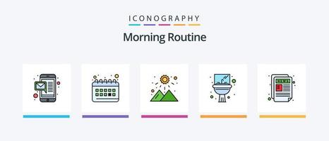 Matin routine ligne rempli 5 icône pack comprenant nouvelles lettre. journal. e-mail. nouvelles. œuf. Créatif Icônes conception vecteur