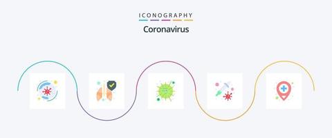 coronavirus plat 5 icône pack comprenant emplacement. virus. grippe. transmission. compte-gouttes vecteur