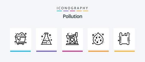 la pollution ligne 5 icône pack comprenant . tube. nucléaire. pollution. pompe jack. Créatif Icônes conception vecteur