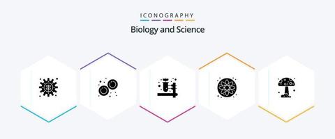 la biologie 25 glyphe icône pack comprenant . champignon. à base de plantes pharmacie. forêt. laboratoire vecteur