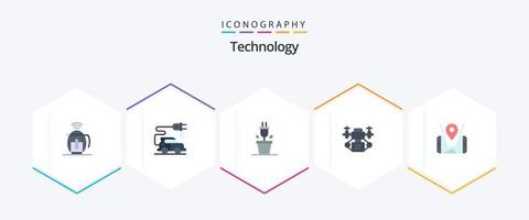 La technologie 25 plat icône pack comprenant . emplacement. plante. mobile. La technologie vecteur