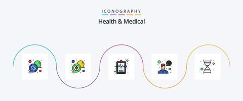 santé et médical ligne rempli plat 5 icône pack comprenant la génétique. communication. soutien. consultation. médical record vecteur