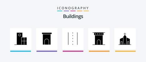 bâtiments glyphe 5 icône pack comprenant colonne. cambre. propriété. route. lignes. Créatif Icônes conception vecteur