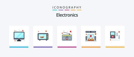 électronique plat 5 icône pack comprenant . mètre. radio. électronique. théâtre. Créatif Icônes conception vecteur