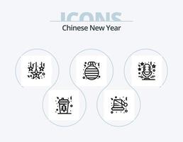 chinois Nouveau année ligne icône pack 5 icône conception. yin yang. nouveau. soupe. lunaire. lumière vecteur