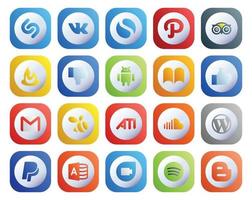 20 social médias icône pack comprenant du son ati Android essaim email vecteur