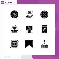 9 universel solide glyphe panneaux symboles de filtre paquet Commerce boîte marché modifiable vecteur conception éléments
