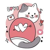 main dessiner dessin animé mignon saint valentin, doodle chat et coeurs vecteur