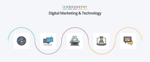 numérique commercialisation et La technologie ligne rempli plat 5 icône pack comprenant messages. commercialisation. imprimante. didital stratégie. numérique vecteur