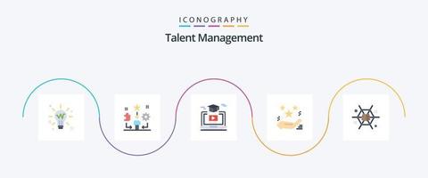 Talent la gestion plat 5 icône pack comprenant étoile. main. étoile. chapeau. vidéo vecteur