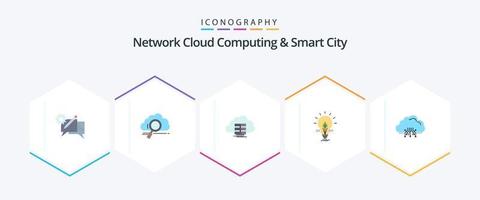 réseau nuage l'informatique et intelligent ville 25 plat icône pack comprenant idée. couler. technologie. données. espace de rangement vecteur