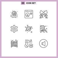 Stock vecteur icône pack de 9 ligne panneaux et symboles pour espace astrologie lampe de poche rouages équipement modifiable vecteur conception éléments