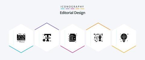 éditorial conception 25 glyphe icône pack comprenant conception. crayon. document. stylo. conception vecteur
