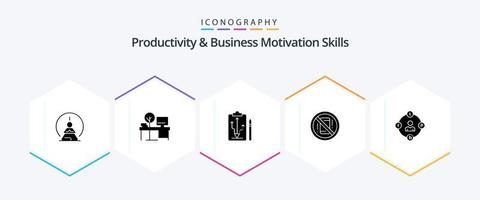 productivité et affaires motivation compétences 25 glyphe icône pack comprenant mobile. éviter. lieu. penser. stratégie vecteur