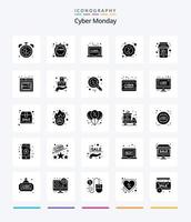Créatif cyber Lundi 25 glyphe solide noir icône pack tel comme lundi. cybernétique. offre. vente. Lundi vecteur