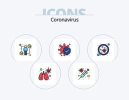 coronavirus ligne rempli icône pack 5 icône conception. laboratoire. mauvais pour la santé. ADN. mains. les bactéries vecteur