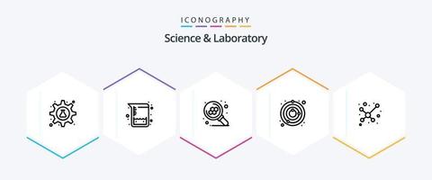 science 25 ligne icône pack comprenant molécule. univers. atome. espace. cercle vecteur