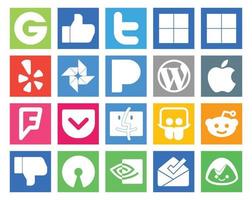 20 social médias icône pack comprenant ouvert la source reddit wordpress partage de diapositives poche vecteur