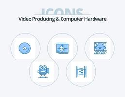 vidéo produisant et ordinateur Matériel bleu icône pack 5 icône conception. ouverture. film. pp. film. médias vecteur