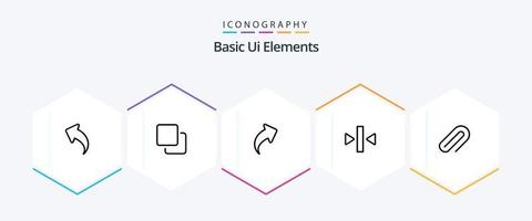 de base ui éléments 25 ligne icône pack comprenant métal. médias. La Flèche. dos. jouer vecteur