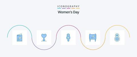 aux femmes journée bleu 5 icône pack comprenant . symbole. fleur. message vecteur