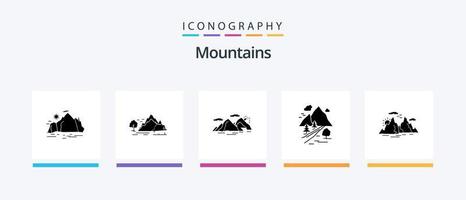 montagnes glyphe 5 icône pack comprenant colline. rochers. Montagne. soir. paysage. Créatif Icônes conception vecteur