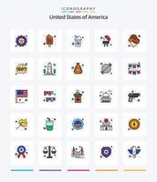 Créatif Etats-Unis 25 ligne rempli icône pack tel comme chapeau. Etats-Unis. bouteille. gril. barbecue vecteur