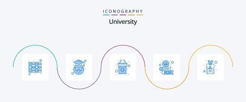 Université bleu 5 icône pack comprenant identifiant. professeur. podium. étude. livre vecteur