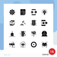 pack de 16 Créatif solide glyphes de évaluation lumière app perspicacité processus modifiable vecteur conception éléments