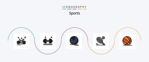 des sports ligne rempli plat 5 icône pack comprenant raquette. tennis. salle de sport. kit de montre. sport vecteur