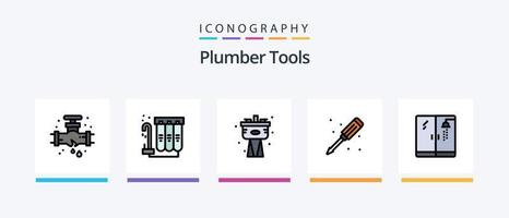 plombier ligne rempli 5 icône pack comprenant couler. plombier. plomberie. tuyau. plombier. Créatif Icônes conception vecteur