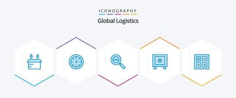 global logistique 25 bleu icône pack comprenant livraison. arrivé. code recherche. la logistique. fermer à clé vecteur