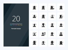 20 femelle avatar solide glyphe icône pour présentation vecteur