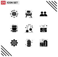 Stock vecteur icône pack de 9 ligne panneaux et symboles pour utube nourriture contact Cerise tasse modifiable vecteur conception éléments