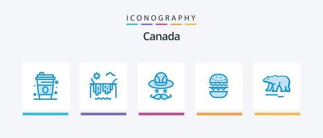Canada bleu 5 icône pack comprenant Canada. ours. chapeau. animal. manger. Créatif Icônes conception vecteur
