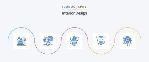 intérieur conception bleu 5 icône pack comprenant décorer maison. temps. intérieur. horloge. lumière vecteur