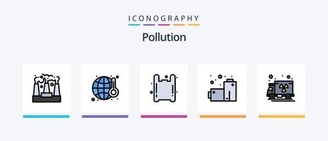 la pollution ligne rempli 5 icône pack comprenant . pollution. déchets. co gaz. déchets. Créatif Icônes conception vecteur