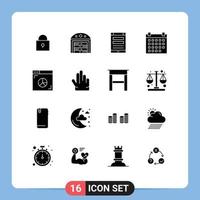 pack de 16 moderne solide glyphes panneaux et symboles pour la toile impression médias tel comme l'Internet navigateur en ligne un événement Date modifiable vecteur conception éléments