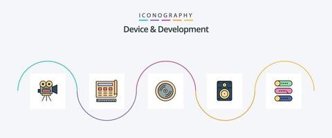 dispositif et développement ligne rempli plat 5 icône pack comprenant paramètre. musique. la toile. fort. éducation vecteur